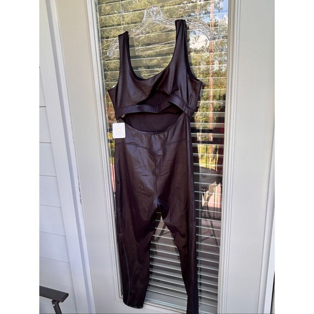 NWT Fabletics K Khardashian Coated Black One Piece Jumpsuit XL cut out back - Picture 9 of 14